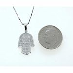 Central Diamond Center Hamsa Pendant 12mm x 17mm Sterling Silver and Pure Brilliance CZ w/Chain