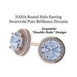 NANA Jewels Simulated Aquamarine Pure Brilliance Zirconia Round Halo Earrings Sterling Silver with 14k posts