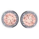 NANA Jewels Simulated Morganite Pure Brilliance Zirconia Round Halo Earrings Sterling Silver with 14k post