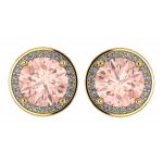 NANA Jewels Simulated Morganite Pure Brilliance Zirconia Round Halo Earrings Sterling Silver with 14k post