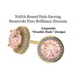 NANA Jewels Simulated Morganite Pure Brilliance Zirconia Round Halo Earrings Sterling Silver with 14k post