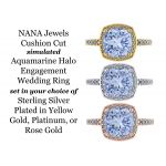 NANA Jewels 2ct Cushion Cut Simulated Aquamarine Halo Engagement Ring Swarovski Zirconia Sterling Silver