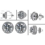 NANA Jewels Sterling Silver Round Swarovski Zirconia Halo Earrings with a Solid 14k gold post