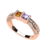 NANA Princess Cut Birthstone Couples Ring w/CZs on 3 Sides, Sterling Silver, 10K, or 14K Gold