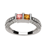 NANA Princess Cut Birthstone Couples Ring w/CZs on 3 Sides, Sterling Silver, 10K, or 14K Gold