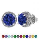 Customizable Halo Birthstone Stud Earrings, Solid 925 Sterling Silver w/Pure Brilliance Zirconia - Hypoallergenic