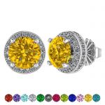 Customizable Halo Birthstone Stud Earrings, Solid 925 Sterling Silver w/Pure Brilliance Zirconia - Hypoallergenic