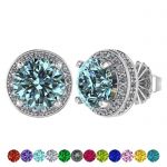 Customizable Halo Birthstone Stud Earrings, Solid 925 Sterling Silver w/Pure Brilliance Zirconia - Hypoallergenic