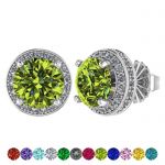 Customizable Halo Birthstone Stud Earrings, Solid 925 Sterling Silver w/Pure Brilliance Zirconia - Hypoallergenic