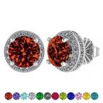 Customizable Halo Birthstone Stud Earrings, Solid 925 Sterling Silver w/Pure Brilliance Zirconia - Hypoallergenic