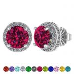 Customizable Halo Birthstone Stud Earrings, Solid 925 Sterling Silver w/Pure Brilliance Zirconia - Hypoallergenic