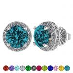 Customizable Halo Birthstone Stud Earrings, Solid 925 Sterling Silver w/Pure Brilliance Zirconia - Hypoallergenic