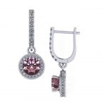 Customizable Halo Birthstone Dangle Earrings w/ Pure Brilliance Zirconia Accent Stones in Sterling Silver