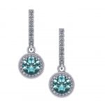 NANA Jewels Sterling Silver Dangle Halo Earrings with 6.5mm Center Pure Brilliance CZ &amp; Simulated Birthstones
