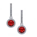 Customizable Halo Birthstone Dangle Earrings w/ Pure Brilliance Zirconia Accent Stones in Sterling Silver