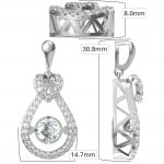 Heart &amp; Pear Dancing Stone Necklace Pendant in Sterling Silver made with Pure Brilliance Zirconia
