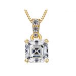 Asscher Cut Simulate Diamond Solitaire necklace with 22&quot; Adjustable Box Chain- 7mm(2ct) or 8mm(3ct) Look