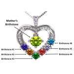Mother &amp; Child Heart Birthstone Necklaces w/ 1 to 6 Stones in Sterling Silver, 10K, or 14K Gold