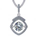 Square Halo Dancing Stone Necklace w/Pure Brilliance Zirconia in Gold Plated Sterling Silver