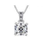 NANA Jewels Asscher Cut Simulate Diamond Solitaire necklace with 22&quot; Adjustable Box Chain- 7mm(2ct) or 8mm(3ct) Look