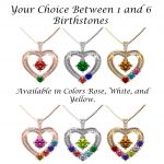 Mother &amp; Child Heart Birthstone Necklaces w/ 1 to 6 Stones in Sterling Silver, 10K, or 14K Gold