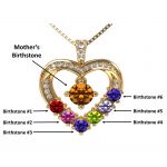 Mother &amp; Child Heart Birthstone Necklaces w/ 1 to 6 Stones in Sterling Silver, 10K, or 14K Gold