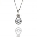 Heart &amp; Pear Dancing Stone Necklace Pendant in Sterling Silver made with Pure Brilliance Zirconia