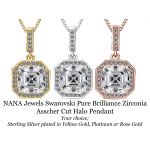 NaNa 2.0ctw Pure Brilliance Zirconia Asscher Cut Solitaire Halo Pendant Necklace Sterling Silver with Chain