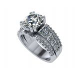 Sterling Silver Round &amp; Baguette Engagement wedding set ring with a 9.00mm-2.50ct Round Center Stone