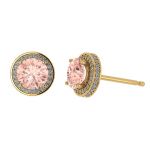 NANA Jewels Simulated Morganite Pure Brilliance Zirconia Round Halo Earrings Sterling Silver with 14k post