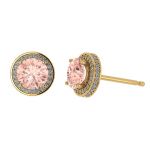 NANA Jewels Simulated Morganite Pure Brilliance Zirconia Round Halo Earrings Sterling Silver with 14k post