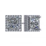 Princess Halo Earrings w/ Pure Brilliance Zirconia in Sterling Silver Mounting, Hypoallergenic