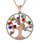 NANA Jewels Tree of Life Mother&#039;s Pendant with a CZ Bezel 1-13 Stones w/1mm 22&quot; Adj. Box Chain, in Sterling Silver, Solid 10K or 14K Gold