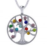 NANA Jewels Tree of Life Mother&#039;s Pendant with a CZ Bezel 1-13 Stones w/1mm 22&quot; Adj. Box Chain, in Sterling Silver, Solid 10K or 14K Gold