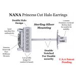 Princess Halo Earrings w/ Pure Brilliance Zirconia in Sterling Silver Mounting, Hypoallergenic