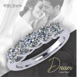 Lucita Anniversary Ring Simulated Diamond Zirconia Wedding Band 5 Stone 3.5mm Sterling Silver or 10K Gold