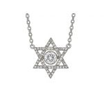 Star of David Dancing Stone Necklace Pendant in Sterling Silver made w/Pure Brilliance Zirconia, Chain Attached