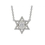 Star of David Dancing Stone Necklace Pendant in Sterling Silver made w/Pure Brilliance Zirconia, Chain Attached