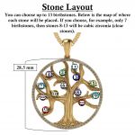 NANA Jewels Tree of Life Mother&#039;s Pendant with a CZ Bezel 1-13 Stones w/1mm 22&quot; Adj. Box Chain, in Sterling Silver, Solid 10K or 14K Gold