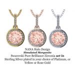 1.00ct Pure Brilliance Zirconia Simulated Morganite Halo Necklace in Gold Plated Sterling Silver