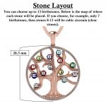 NANA Jewels Tree of Life Mother&#039;s Pendant with a CZ Bezel 1-13 Stones w/1mm 22&quot; Adj. Box Chain, in Sterling Silver, Solid 10K or 14K Gold