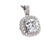 NANA Sterling Silver 7mm center Cushion Cut Halo Pendant with 22&quot; Adjustable Box Chain
