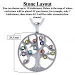 NANA Jewels Tree of Life Mother&#039;s Pendant with a CZ Bezel 1-13 Stones w/1mm 22&quot; Adj. Box Chain, in Sterling Silver, Solid 10K or 14K Gold