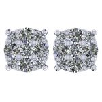 Diamond Stud Earrings 9stone Cluster 14kt Gold-Lab Created Diamonds-1 carat to 4 carat total weight look