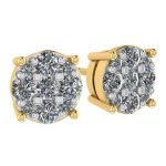 Diamond Stud Earrings 9stone Cluster 14kt Gold-Lab Created Diamonds-1 carat to 4 carat total weight look