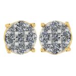 Diamond Stud Earrings 9stone Cluster 14kt Gold-Lab Created Diamonds-1 carat to 4 carat total weight look
