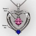 Couples 2 Stone Heart Pendant w/Simulated Birthstones, Includes 0.8mm 22&quot; Adj. Box Chain