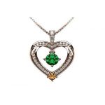 Couples 2 Stone Heart Pendant w/Simulated Birthstones, Includes 0.8mm 22&quot; Adj. Box Chain