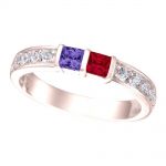 NANA Princess w/Side CZ Couples 2 Stone Ring w/Simulated Birthstones in Silver, 10K or 14K Gold