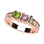 S-Bar w/Sides Couple&#039;s Ring with Simulated Birthstones in Sterling Silver, 10K or 14K Solid GOLD